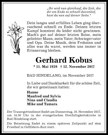 Traueranzeige von Gerhard Kobus von Allgäuer Anzeigeblatt