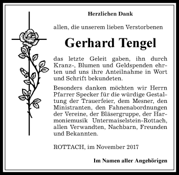 Traueranzeige von Gerhard Tengel von Allgäuer Anzeigeblatt