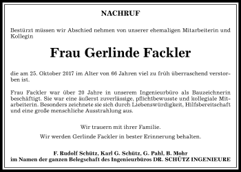 Traueranzeige von Gerlinde Fackler von Allgäuer Zeitung