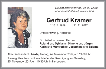 Traueranzeige von Gertrud Kramer von Memminger Zeitung