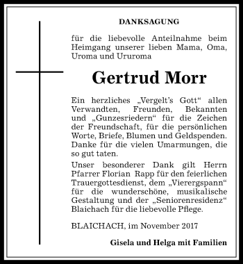 Traueranzeige von Gertrud Morr von Allgäuer Anzeigeblatt