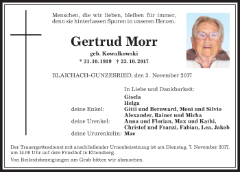 Traueranzeige von Gertrud Morr von Allgäuer Anzeigeblatt