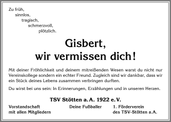 Traueranzeige von Gisbert  von Allgäuer Zeitung, Marktoberdorf