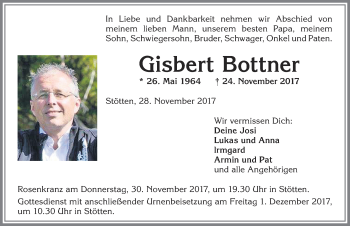 Traueranzeige von Gisbert Bottner von Allgäuer Zeitung, Marktoberdorf