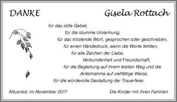 Traueranzeige von Gisela Rottach von Allgäuer Zeitung,Kempten