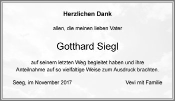 Traueranzeige von Gotthard Siegl von Allgäuer Zeitung, Füssen