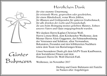 Traueranzeige von Günter Buhmann von Allgäuer Zeitung, Füssen