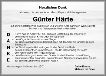 Traueranzeige von Günter Härte von Memminger Zeitung