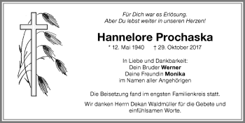 Traueranzeige von Hannelore Prochaska von Memminger Zeitung