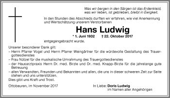 Traueranzeige von Hans Ludwig von Memminger Zeitung