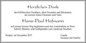 Traueranzeige von Hans-Paul Hofmann von Allgäuer Zeitung, Füssen