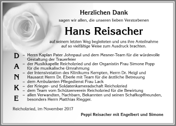 Traueranzeige von Hans Reisacher von Allgäuer Zeitung,Kempten