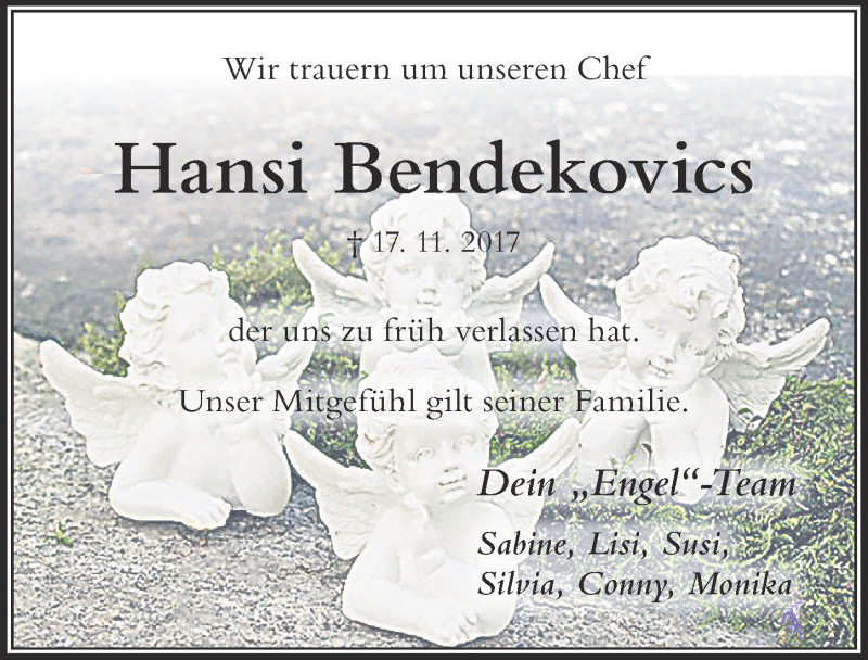  Traueranzeige für Hansi Bendekovics vom 23.11.2017 aus Der Westallgäuer