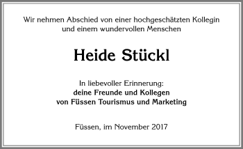 Traueranzeige von Heide Stückl von Allgäuer Zeitung, Füssen