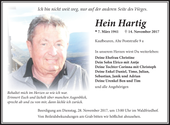 Traueranzeige von Hein Hartig von Allgäuer Zeitung, Kaufbeuren/Buchloe