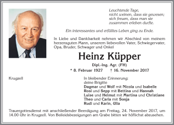 Traueranzeige von Heinz Küpper von Allgäuer Zeitung,Kempten