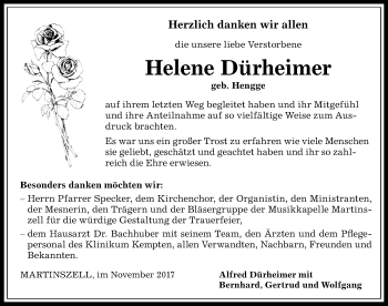 Traueranzeige von Helene Dürheimer von Allgäuer Zeitung