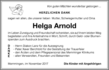 Traueranzeige von Helga Arnold von Memminger Zeitung