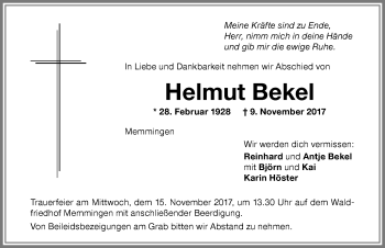 Traueranzeige von Helmut Bekel von Memminger Zeitung