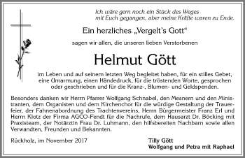Traueranzeige von Helmut Gött von Allgäuer Zeitung, Füssen