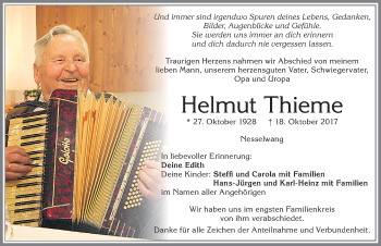Traueranzeige von Helmut Thieme von Allgäuer Zeitung, Füssen