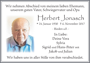 Traueranzeige von Herbert Jonasch von Allgäuer Zeitung, Füssen