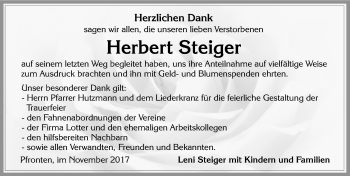 Traueranzeige von Herbert Steiger von Allgäuer Zeitung, Füssen
