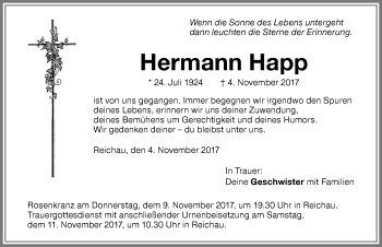 Traueranzeige von Hermann Happ von Memminger Zeitung