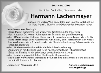 Traueranzeige von Hermann Lachenmayer von Allgäuer Zeitung, Gesamtausgabe