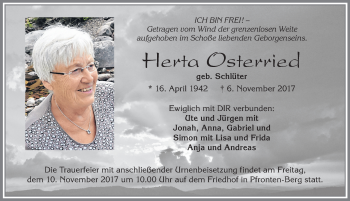 Traueranzeige von Herta Osterried von Allgäuer Zeitung, Füssen