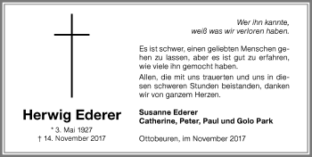 Traueranzeige von Herwig Ederer von Memminger Zeitung