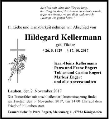 Traueranzeige von Hildegard Kellermann von Allgäuer Zeitung,Kempten