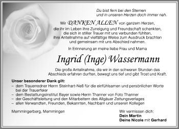 Traueranzeige von Ingrid Wassermann von Memminger Zeitung
