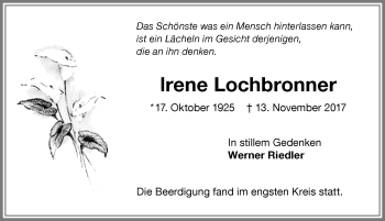 Traueranzeige von Irene Lochbronner von Allgäuer Zeitung,Kempten