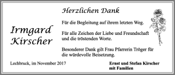 Traueranzeige von Irmgard Kirscher von Allgäuer Zeitung, Füssen