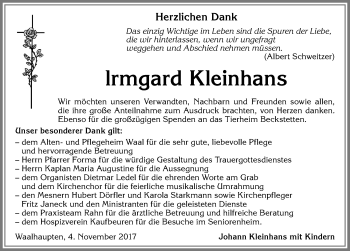 Traueranzeige von Irmgard Kleinhans von Allgäuer Zeitung, Kaufbeuren/Buchloe