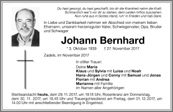 Traueranzeige von Johann Bernhard von Memminger Zeitung