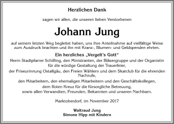 Traueranzeige von Johann Jung von Allgäuer Zeitung, Marktoberdorf