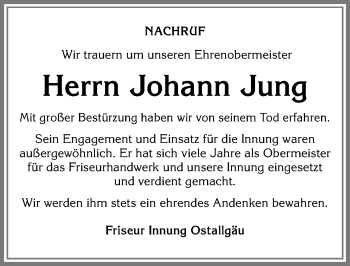 Traueranzeige von Johann Jung von Allgäuer Zeitung, Marktoberdorf