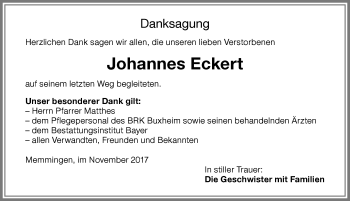 Traueranzeige von Johannes Eckert von Memminger Zeitung