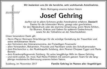 Traueranzeige von Josef Gehring von Allgäuer Zeitung,Kempten