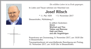 Traueranzeige von Josef Rösch von Allgäuer Zeitung, Marktoberdorf