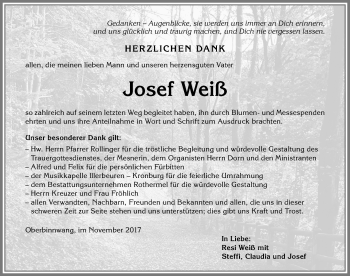 Traueranzeige von Josef Weiß von Memminger Zeitung