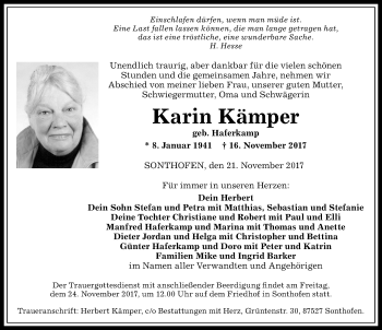 Traueranzeige von Karin Kämper von Allgäuer Anzeigeblatt