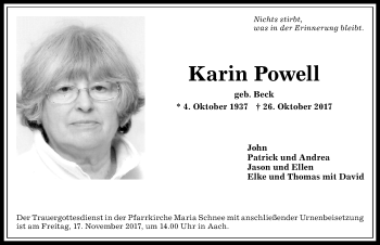 Traueranzeige von Karin Powell von Allgäuer Anzeigeblatt