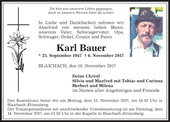 Traueranzeige von Karl Bauer von Allgäuer Anzeigeblatt