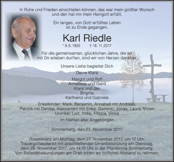 Traueranzeige von Karl Riedle von Der Westallgäuer