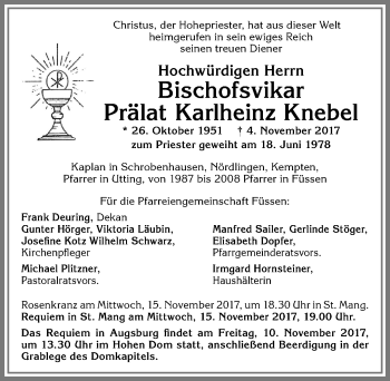 Traueranzeige von Karlheinz Knebel von Allgäuer Zeitung, Füssen