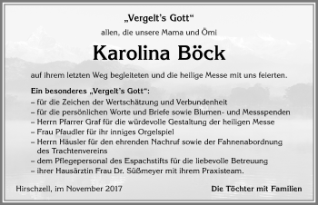 Traueranzeige von Karolina Böck von Allgäuer Zeitung, Kaufbeuren/Buchloe