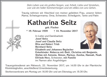 Traueranzeige von Katharina Seitz von Allgäuer Zeitung, Kaufbeuren/Buchloe